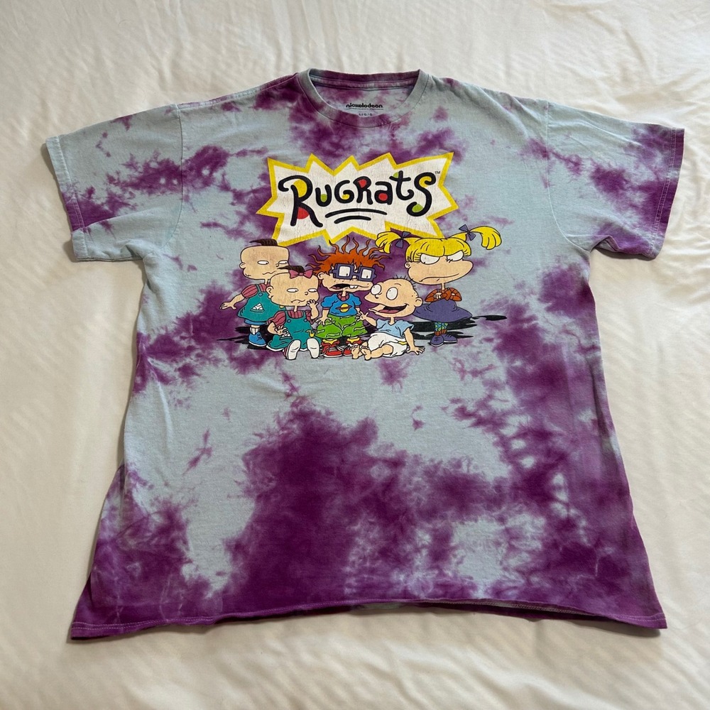 Nickelodeon Rugrats Tie Dye Graphic T-Shirt Purple Blue Mens Large 90s Cartoon